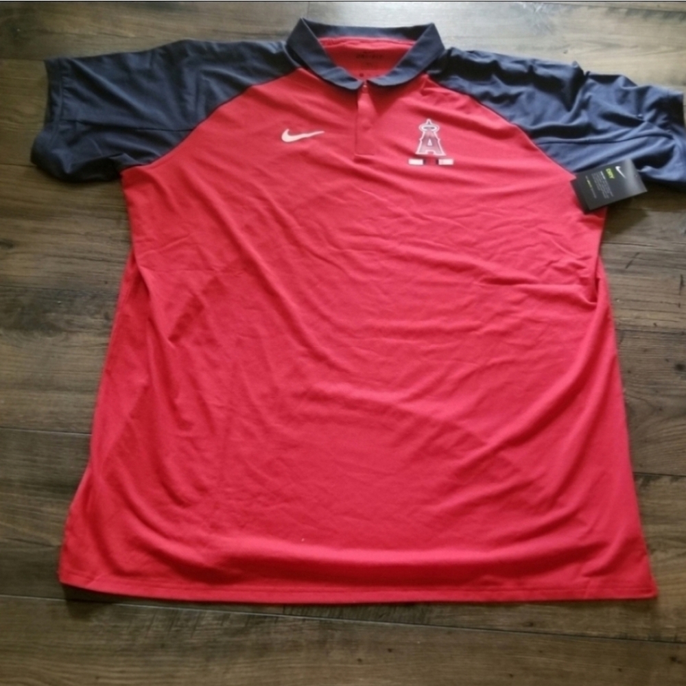 Nike MLB Los Angeles Angels Red and Navy Polo Shirt
